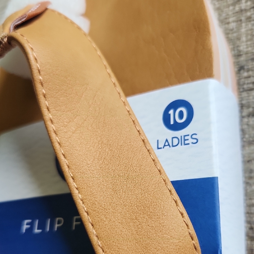 Life Is Good Brown Flip Flops with Rainbow Design - Picture 3 of 8
